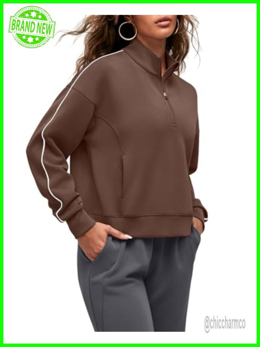 Modal Soft Half-Zip Sweatshirt Pullover Mock Neck Casual Top with Pockets